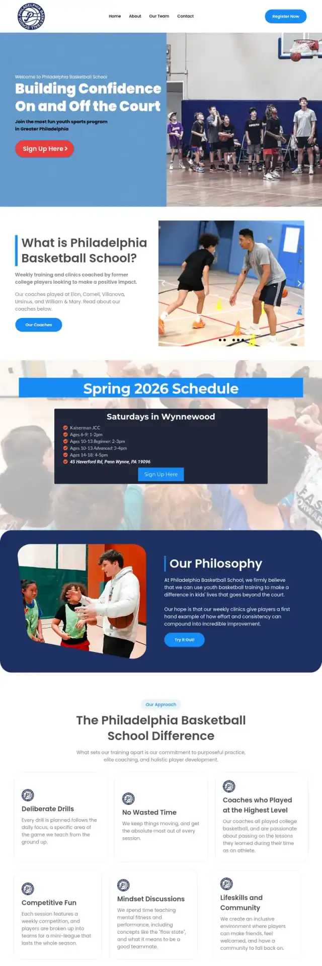 Philadelphia Basketball School website screenshot