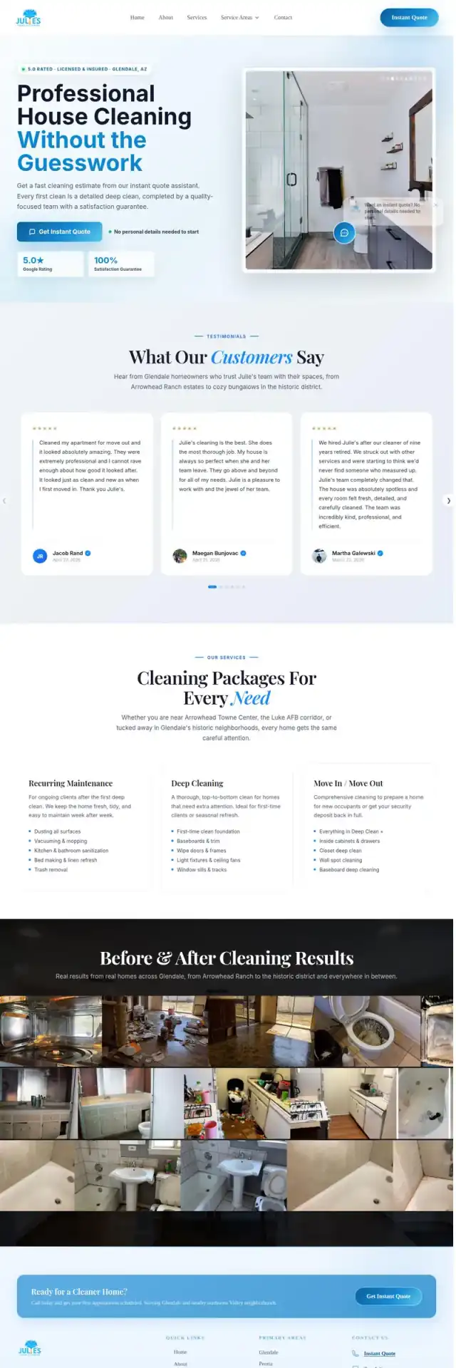 Julie's Home Cleaning website screenshot