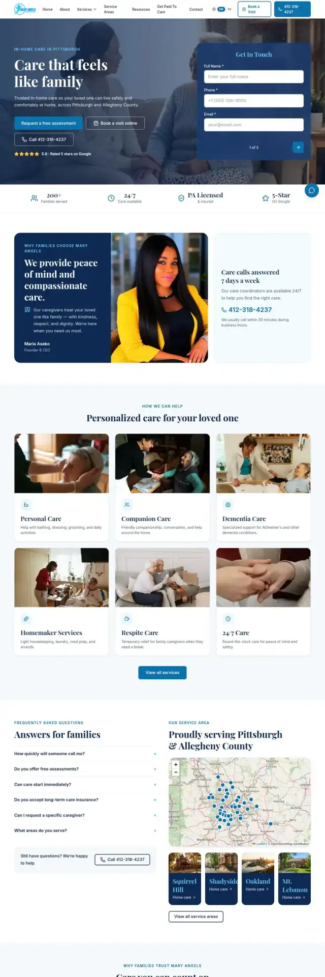 Mary Angels Home Care website screenshot