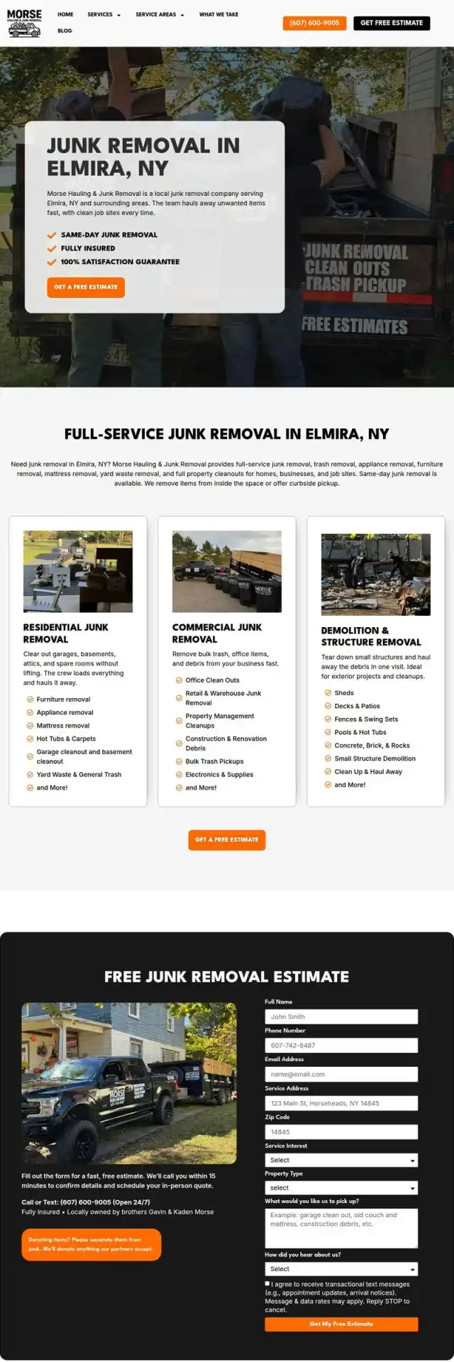 Morse Junk Removal website screenshot